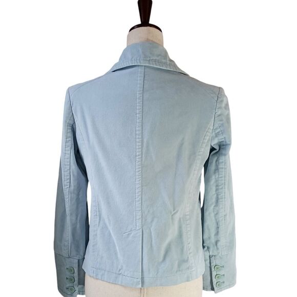 MODA INTERNATIONAL Velvet Jacket Double Breasted Pastel Blue Cropped Size XS - Picture 2 of 11
